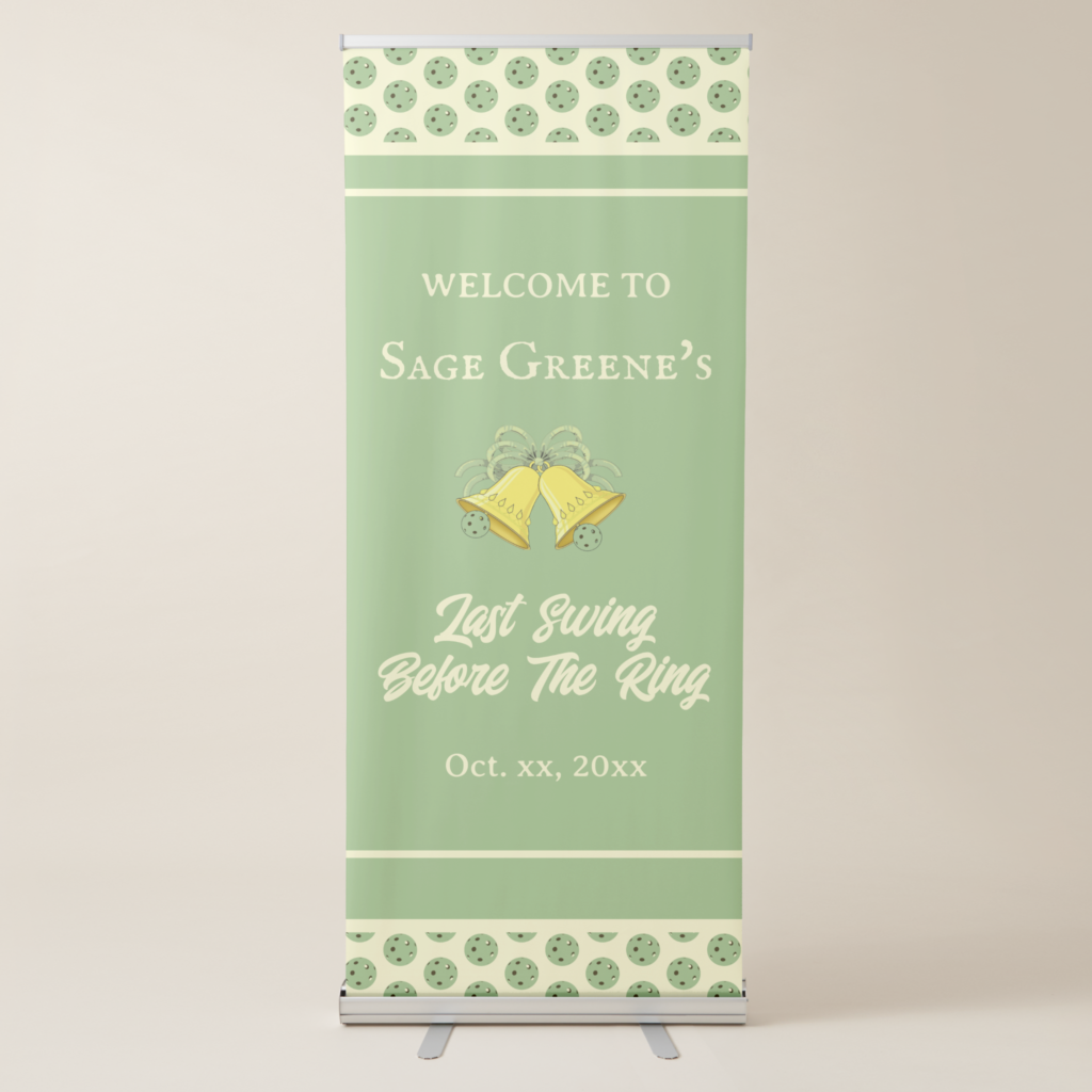 Zazzle Last Swing Before the Ring Sage and Cream Wedding Retractable Banner (Front)