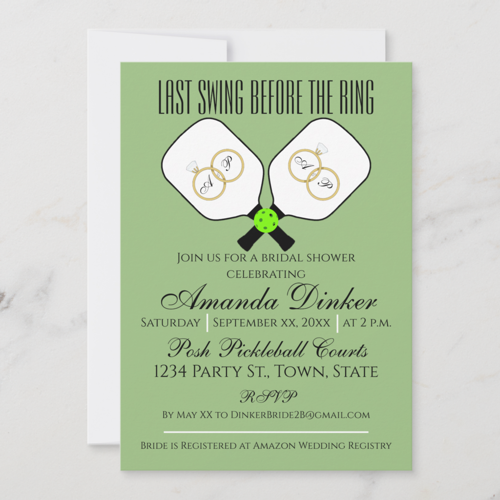 Zazzle Last Swing Before the Ring Wedding Pickleball Sage Invitation (Front)