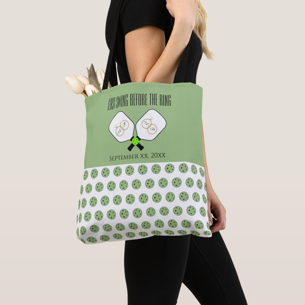 Zazzle Last Swing Before the Ring Wedding Pickleball Sage Tote Bag (Close Up)