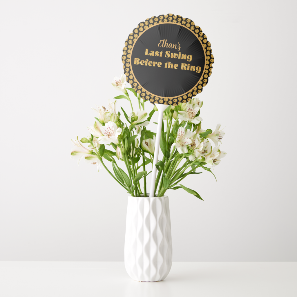 Zazzle Pickleball Bachelor Party Black Gold Personalized Balloon (Vase)