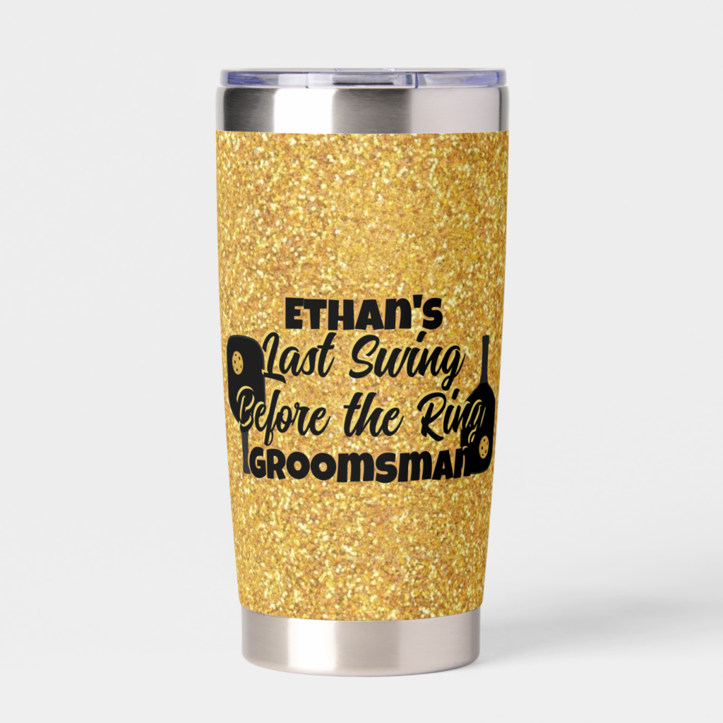 Zazzle Pickleball Bachelor Party Black Gold Personalized Insulated Tumbler (Front)