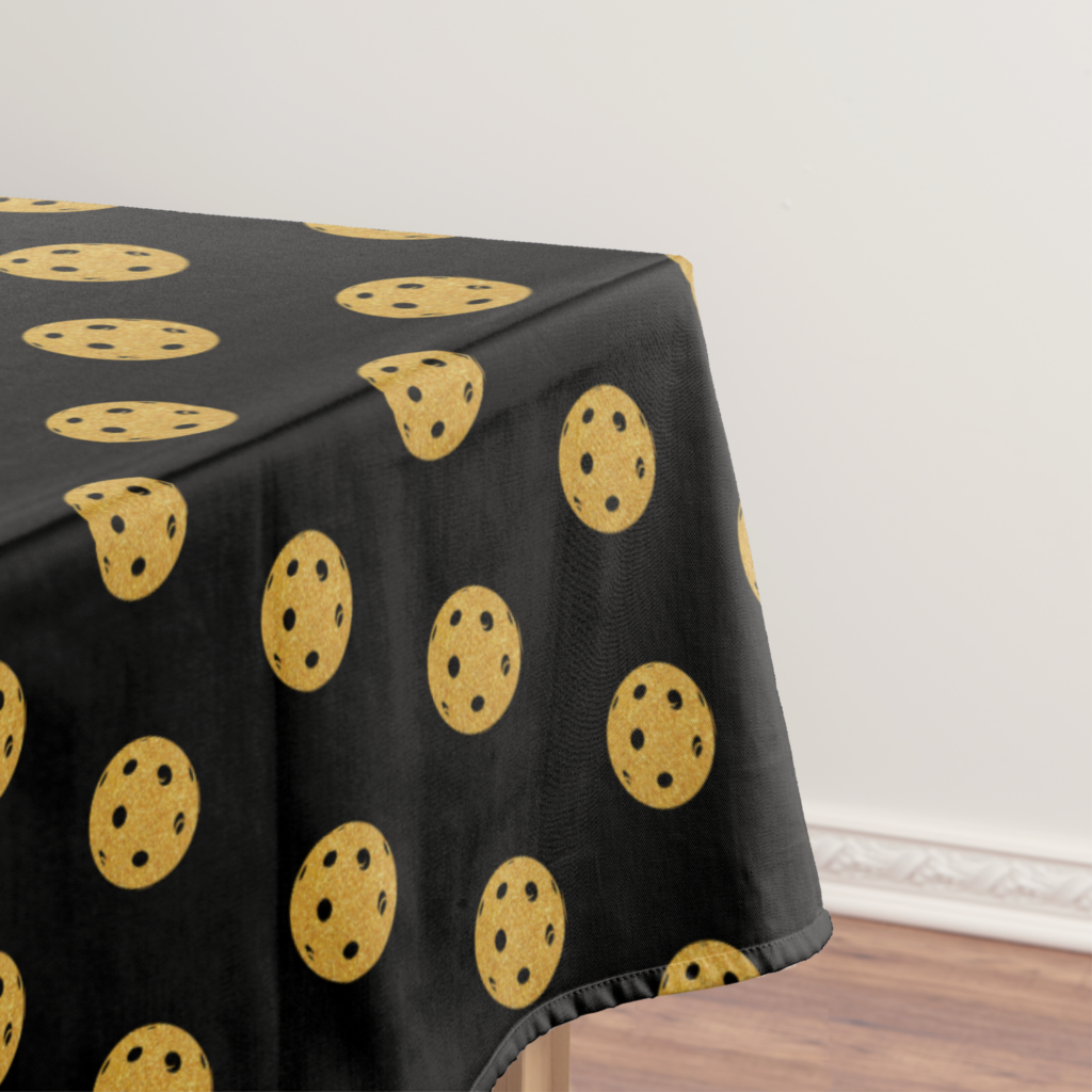 Zazzle Pickleball Wedding Black and Gold Bachelor Party Tablecloth In Situ 2