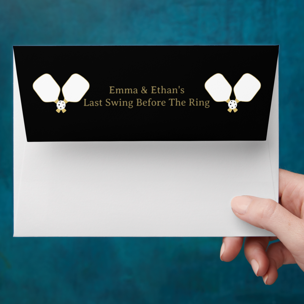 Zazzle Pickleball Wedding Last Swing Before the Ring Gold Envelope (Hand)