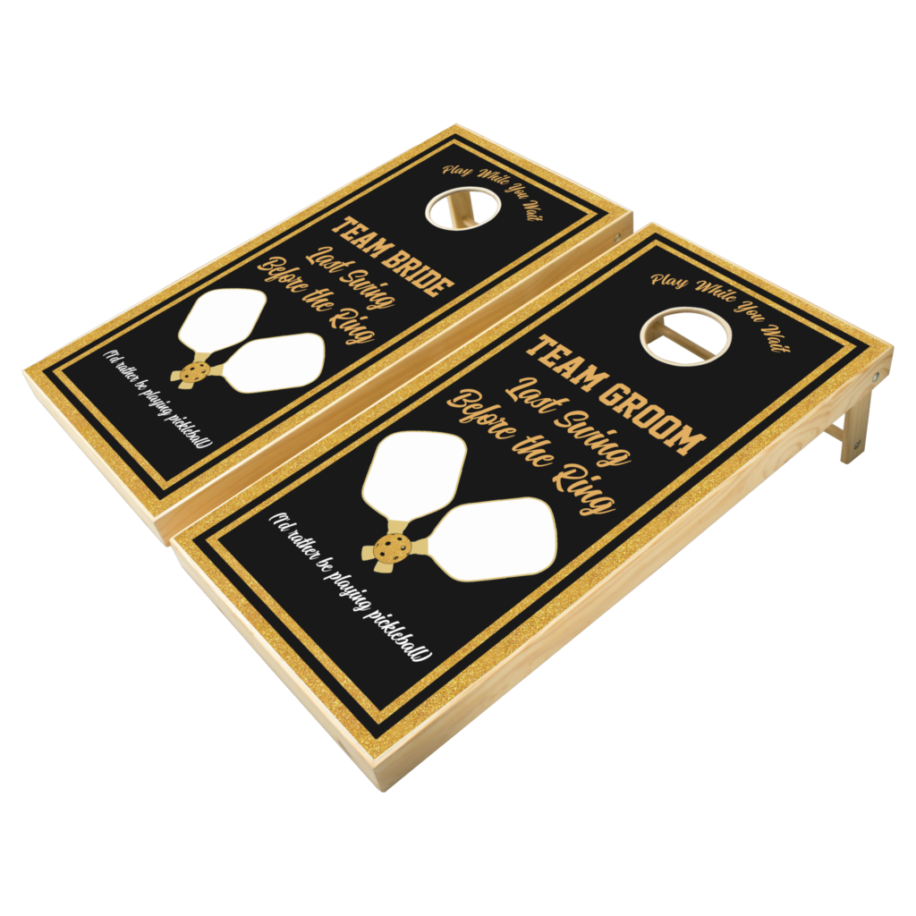 Zazzle Pickleball Wedding Play While You Wait Personalize Cornhole Set (Angled)