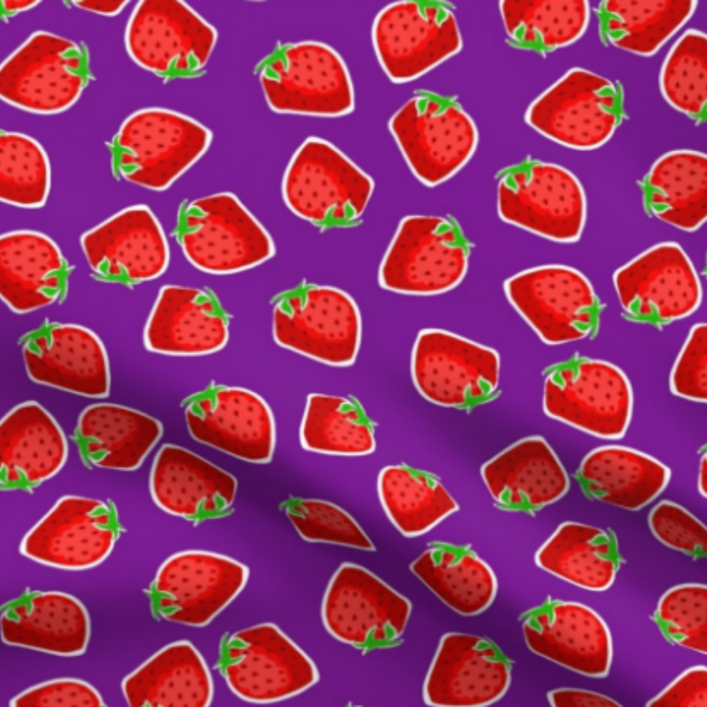 Strawberries Super Fun Red and Green Fruit Design on Purple Fabric