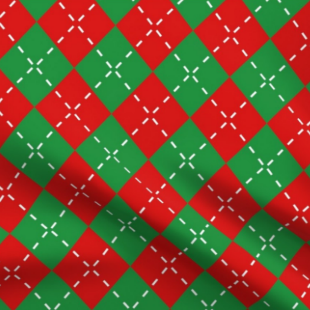 Strawberry Red And Green Argyle Fabric