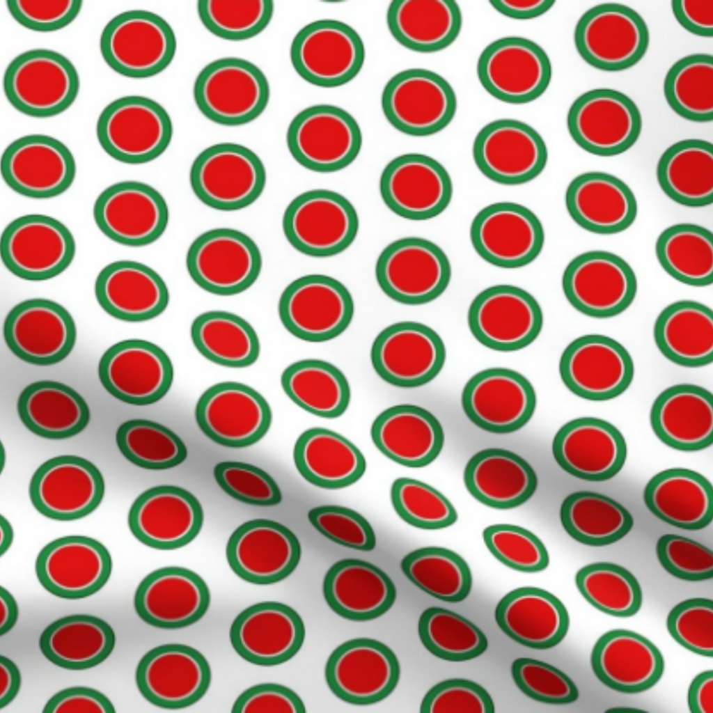 Strawberry Red and Green Polka Dots on White Fabric