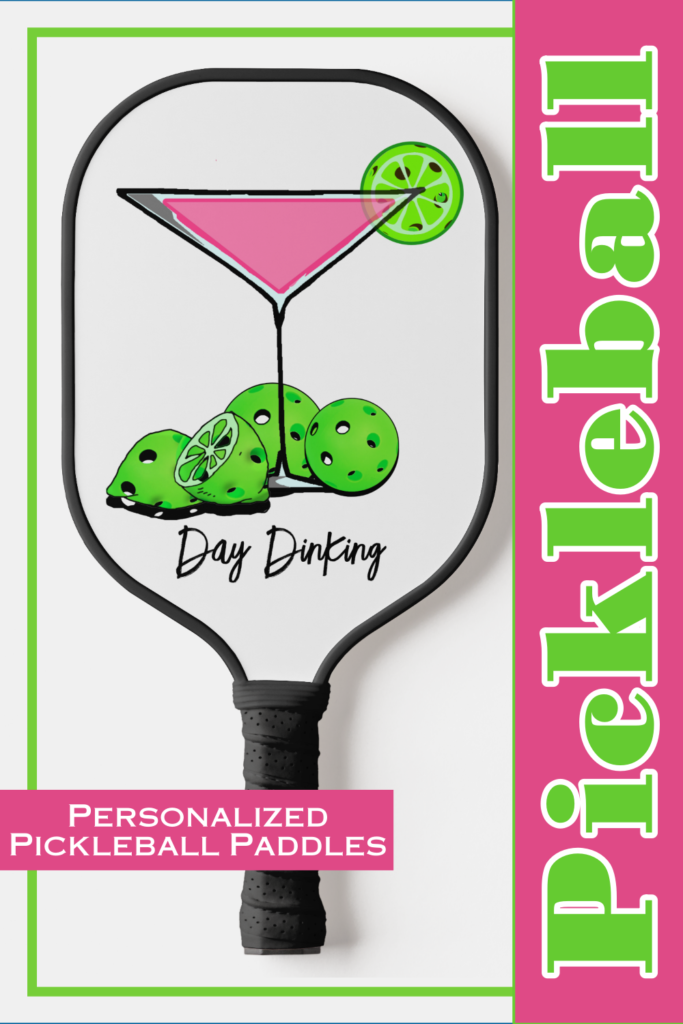 Zazzle Day Dinking Cosmo Pink Cocktail, Pickleball Limes Pickleball Paddle (Front) pin