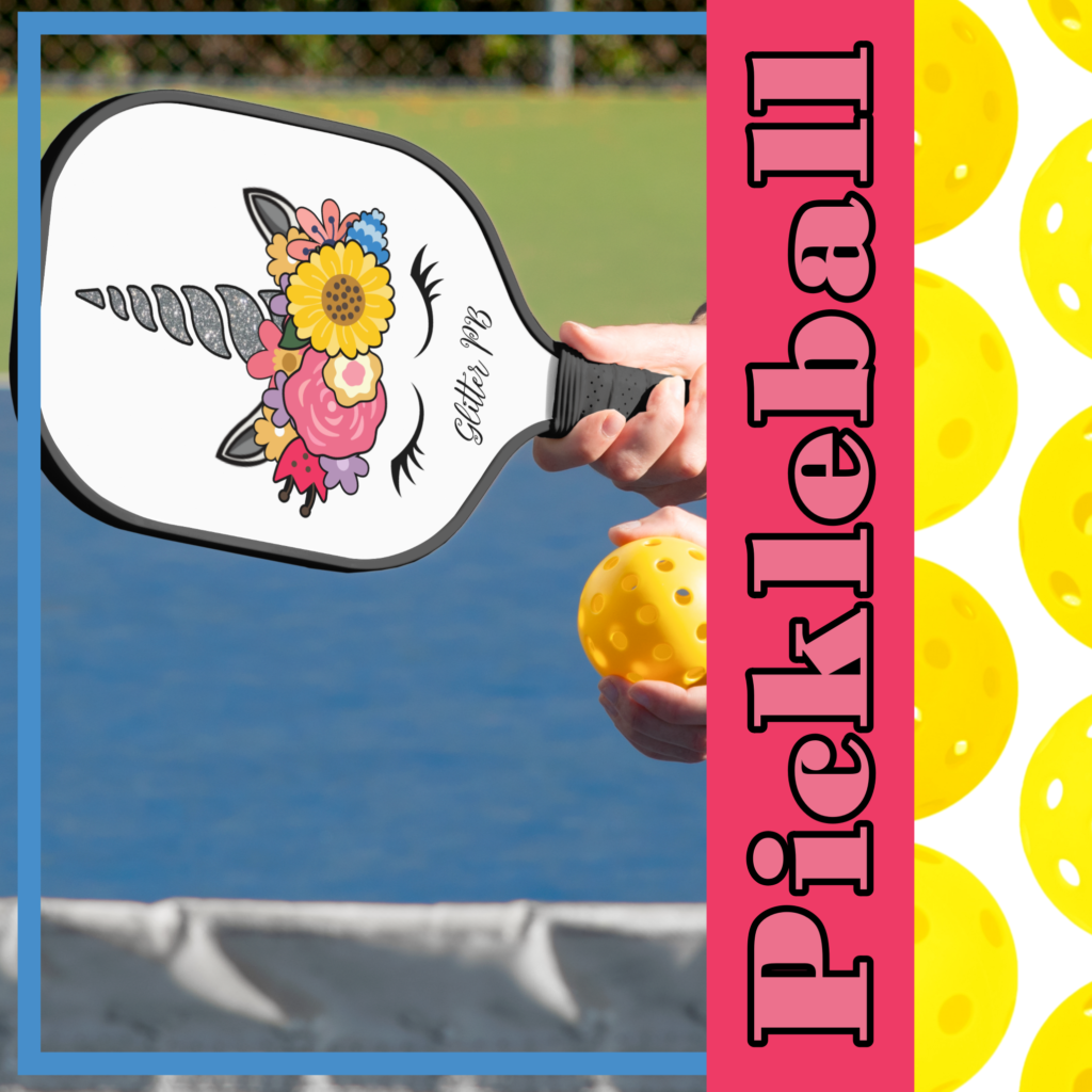 Zazzle Magical Unicorn Silver Glitter Horn and Flowers Pickleball Paddle (Insitu) media