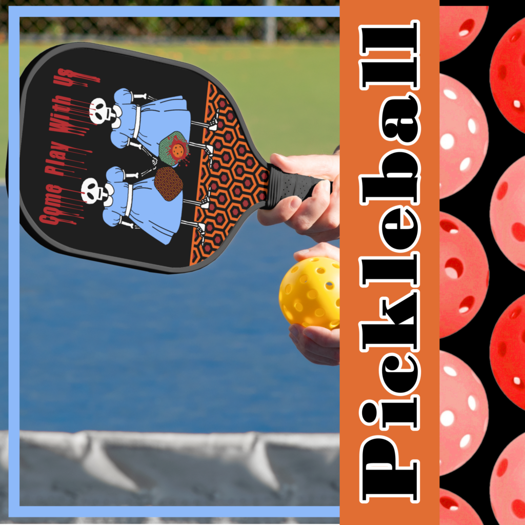 Zazzle Pickleball Come Play with Us Horror Movie Twins Pickleball Paddle (Insitu) media