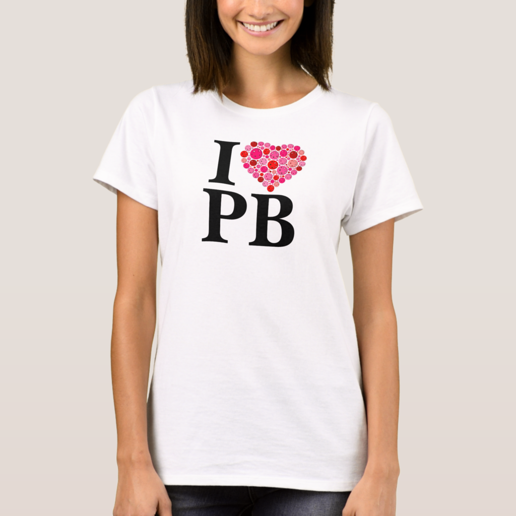 Zazzle Pickleball Filled Heart Pink and Red I Heart PB T Shirt (Front) (1)