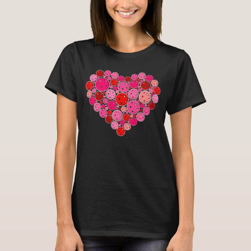 Zazzle Pickleball Filled Heart Pink and Red Love T Shirt (Front) (1)