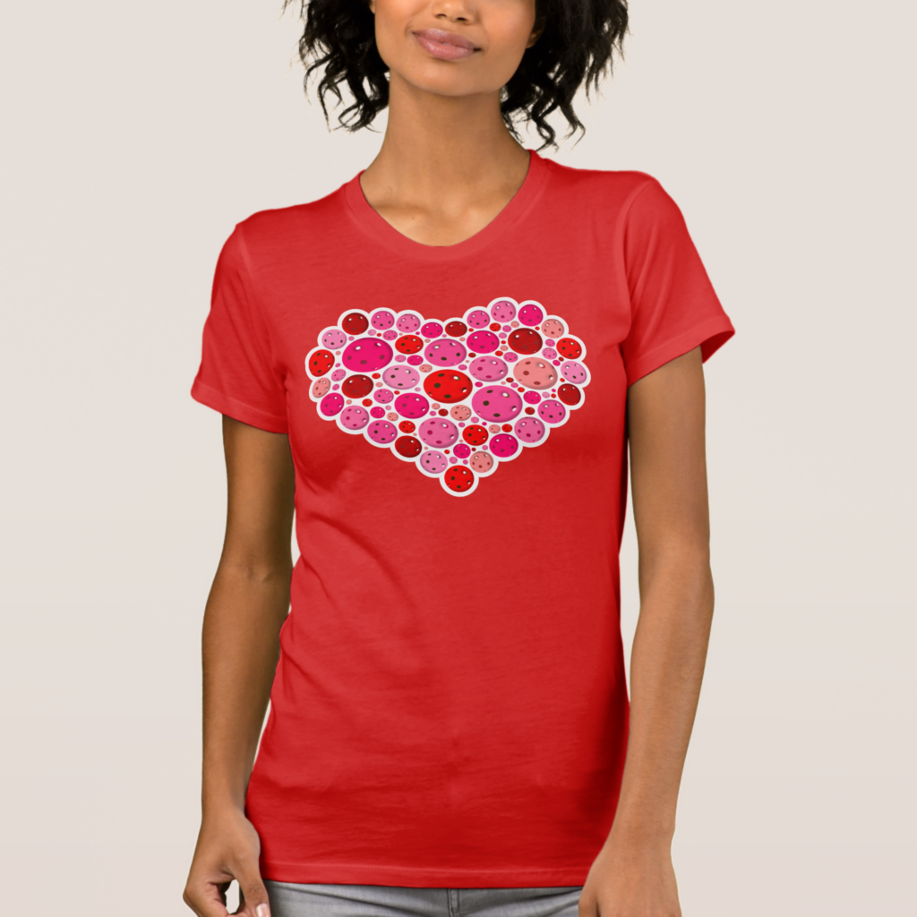 Zazzle Pickleball Filled Heart Pink and Red Love T Shirt (Front)