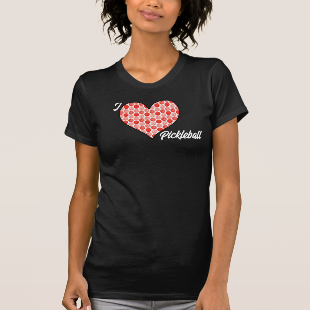 Zazzle Pickleball Filled Heart Red I Heart Pickleball T Shirt (Front)