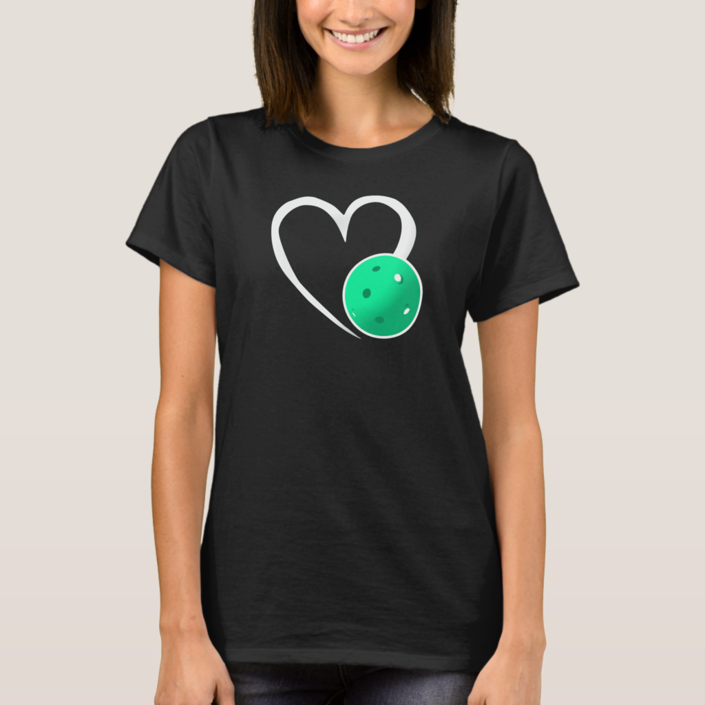 Zazzle Pickleball Love White Heart Turquoise Pickleball T Shirt (Front)