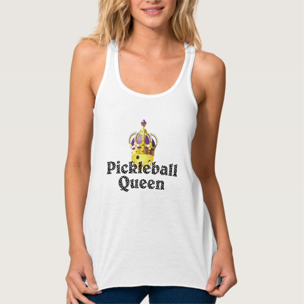 Zazzle Pickleball Queen, Yellow Ball Purple, Gold Crown Tank Top (Front)