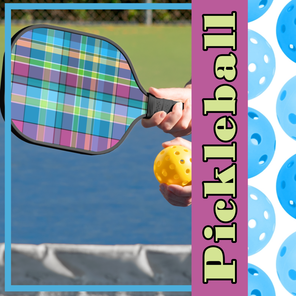 Zazzle Plaid Blue, Purple, Green, Yellow Turquoise Madras Pickleball Paddle (Insitu) media