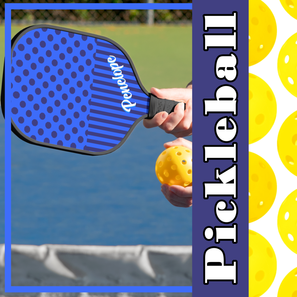 Zazzle Sky Blue and Navy Blue Polka Dots and Stripes Pickleball Paddle (Insitu) media