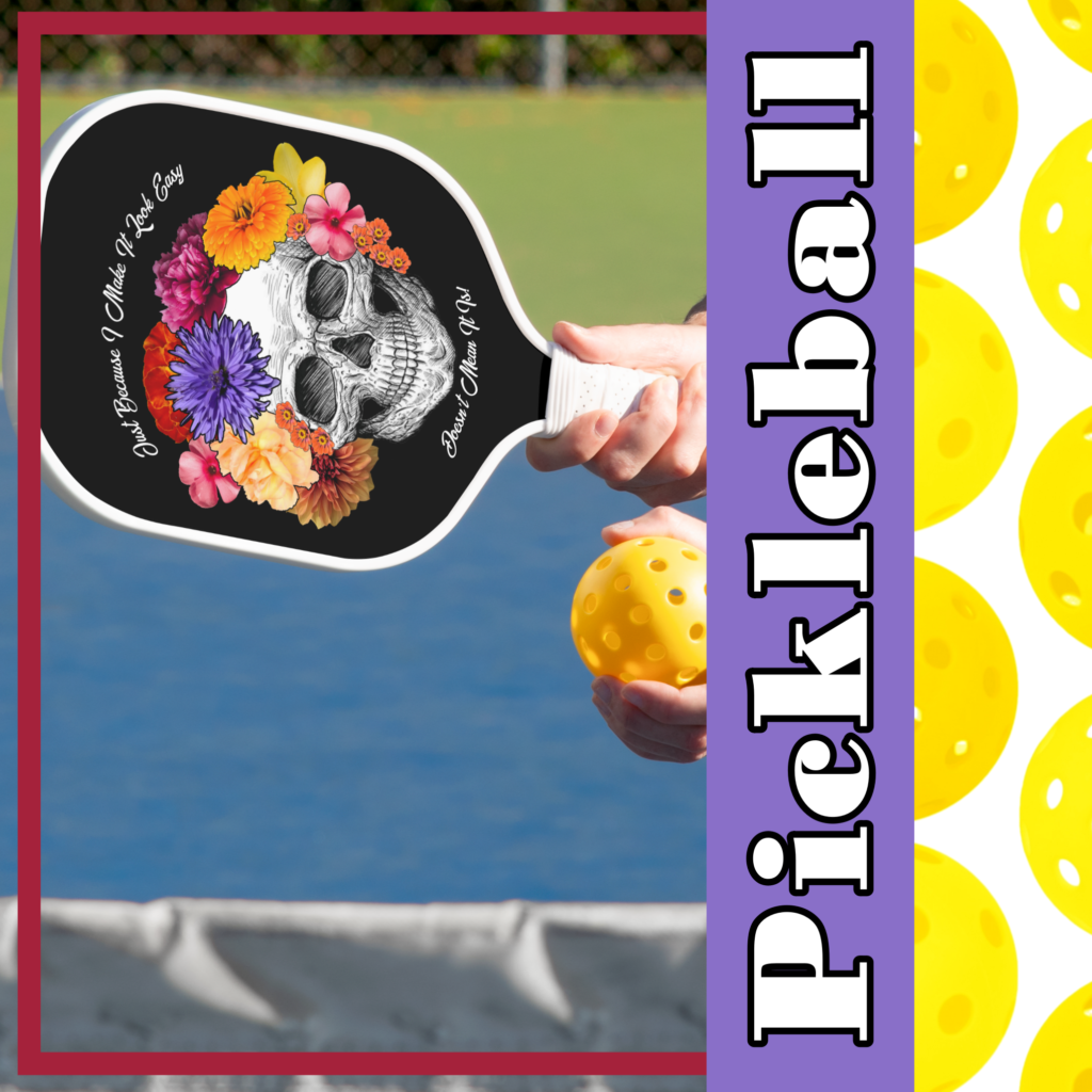 Zazzle Sugar Skull Art Collage Colorful Flowers on Black Pickleball Paddle (Insitu) media