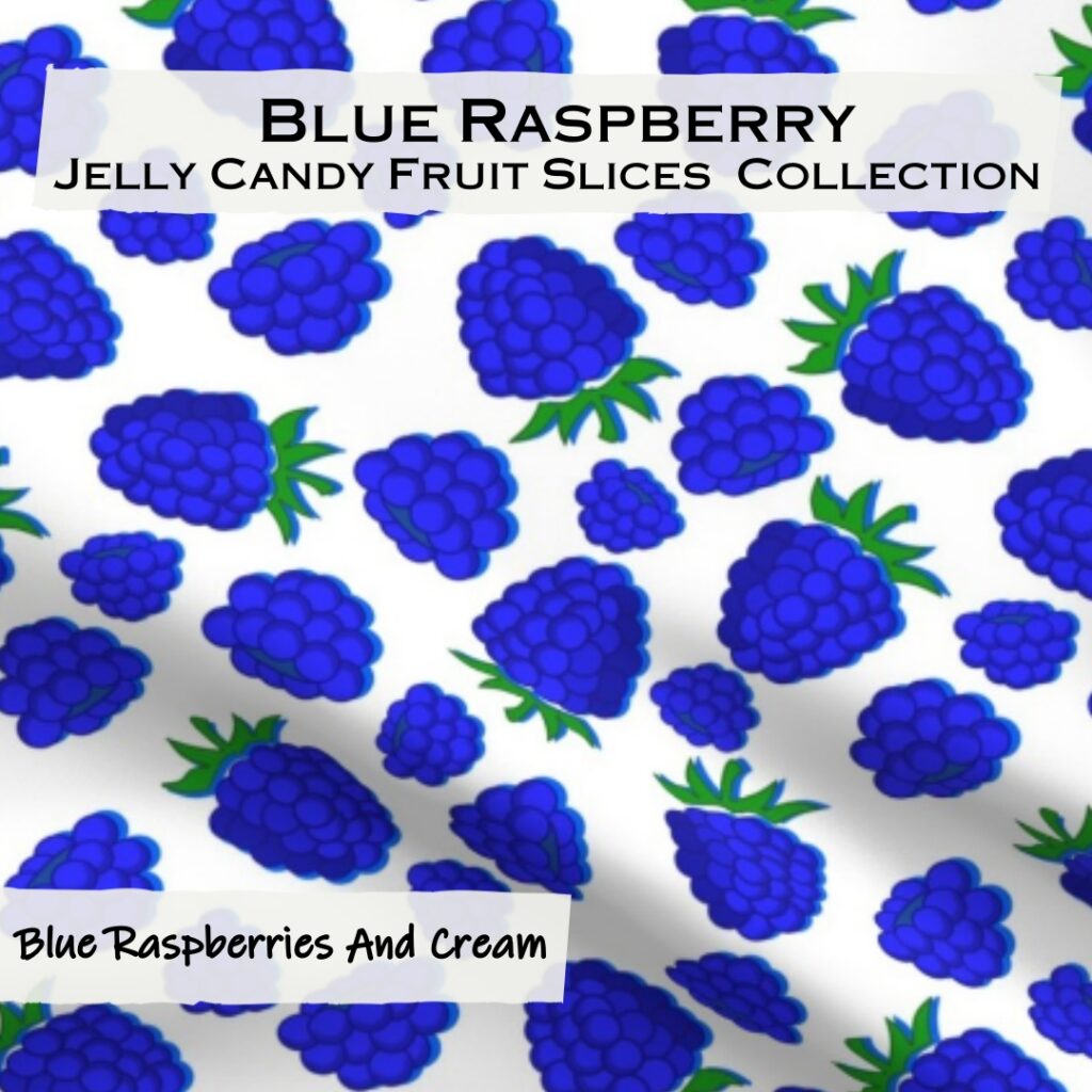 Blue Raspberries And Cream Blue On White Fabric