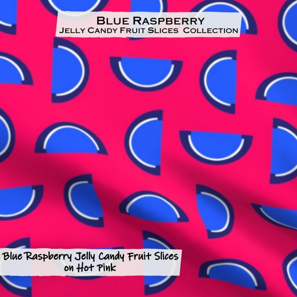 Blue Raspberry Jelly Candy Fruit Slices on Hot Pink Fabric