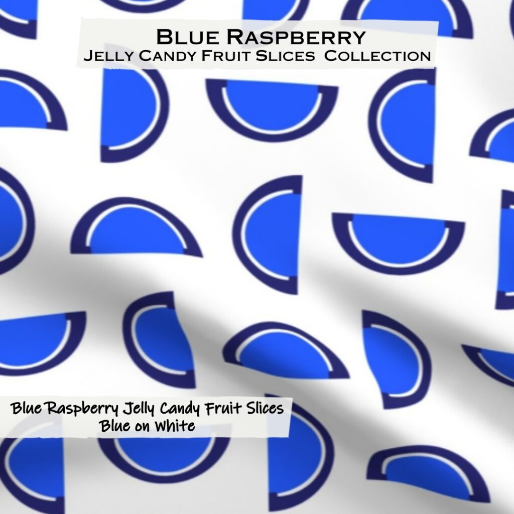 Blue Raspberry Jelly Candy Fruit Slices on White Fabric