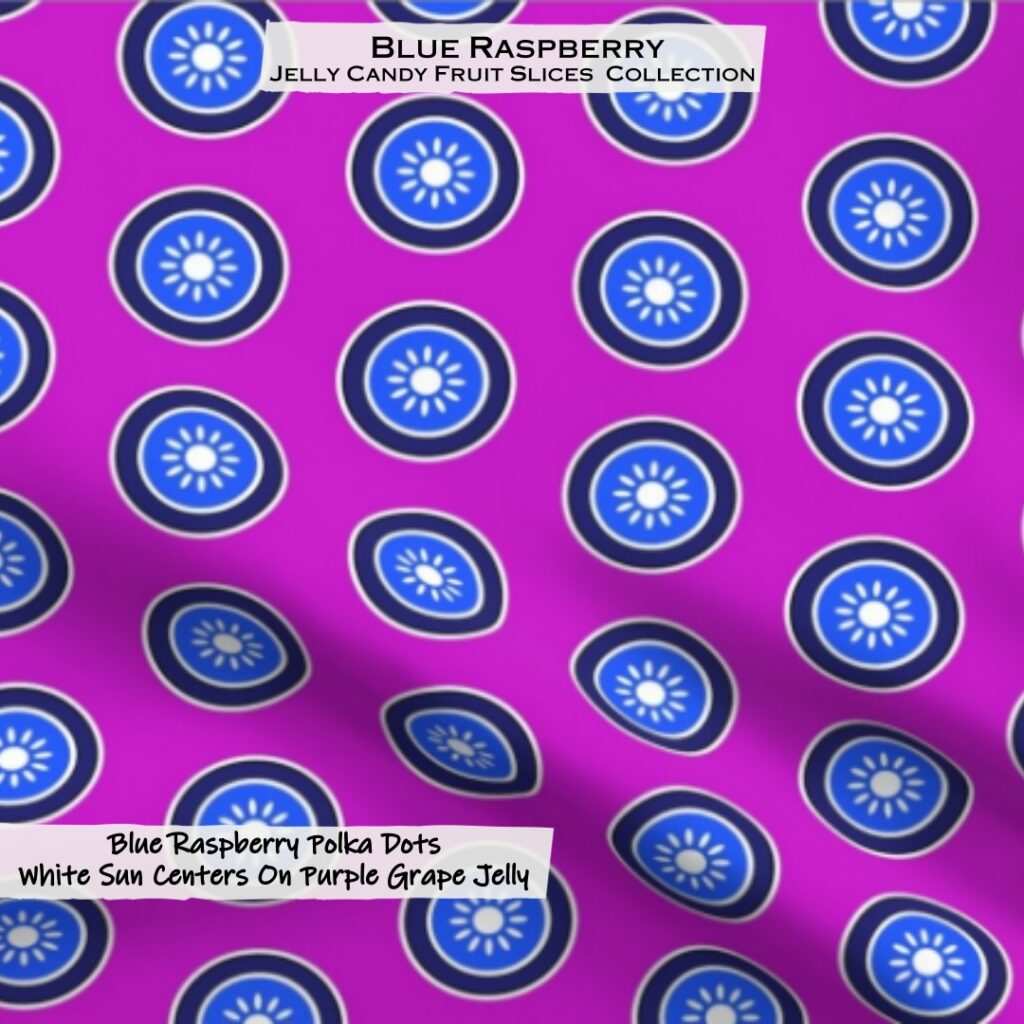 Blue Raspberry Polka Dots White Sun Centers On Purple Grape Jelly Fabric