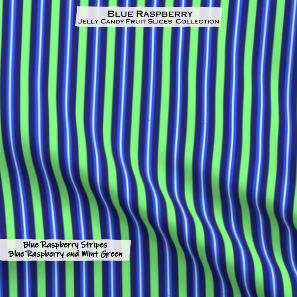 Blue Raspberry Stripes On Mint Green Fabric