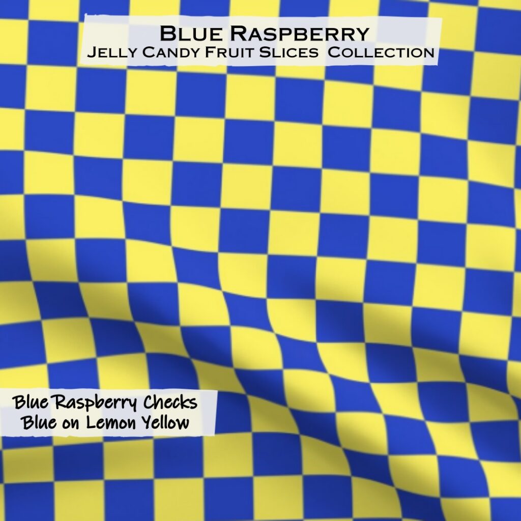 Blue Raspberry and Blue on Lemon Yellow Checks Checkerboard Pattern Fabric