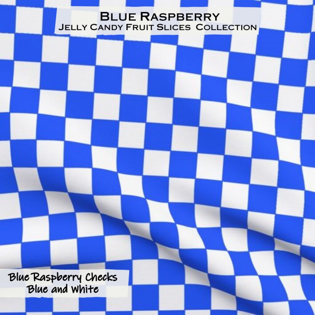 Blue Raspberry and White Checks Checkerboard Pattern Fabric