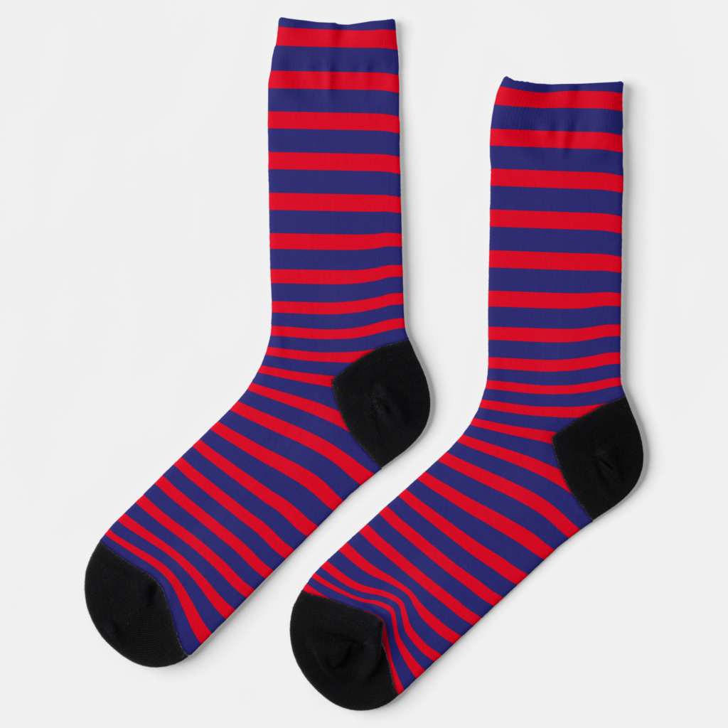 Zazzle Blue Raspberry and Strawberry Red Stripes Socks (Left)