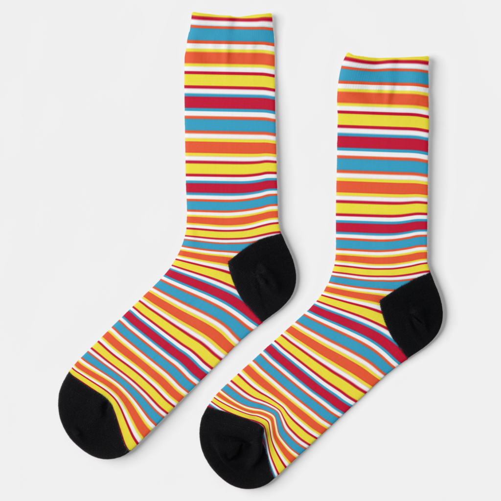 Zazzle Colorful Stripes Orange, Blue, Yellow, Red, White Socks (Left)