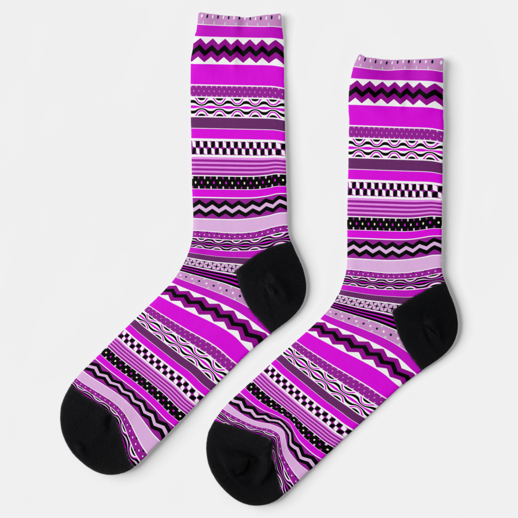 Zazzle Fun, Colorful, Patterned Purple Stripes Socks (Left)