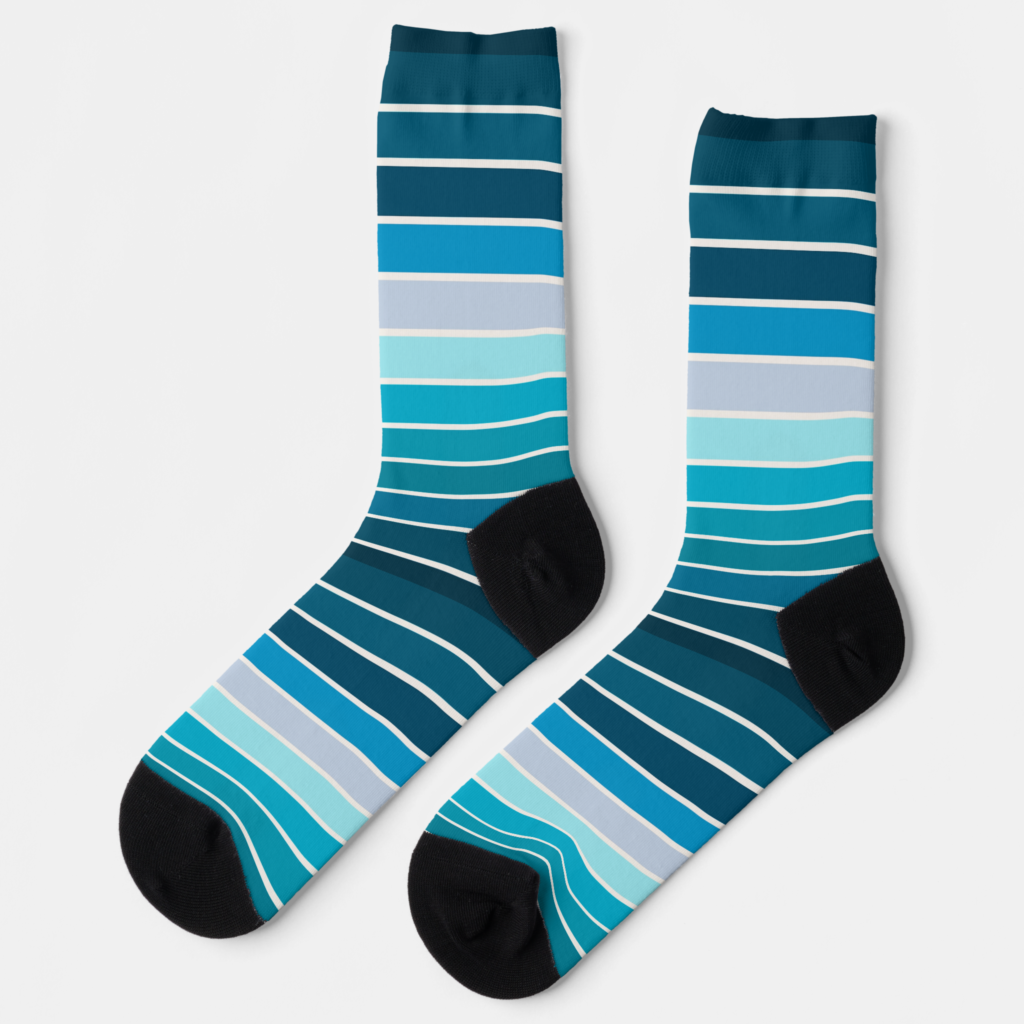 Zazzle Lake Blue Stripes Navy, Sky Blue, Aqua Socks (Left)