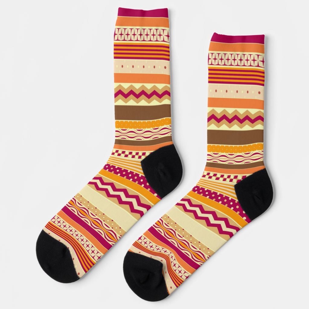 Zazzle Orange Cranberry and Chocolate Brown Fall Stripes Socks (Left)