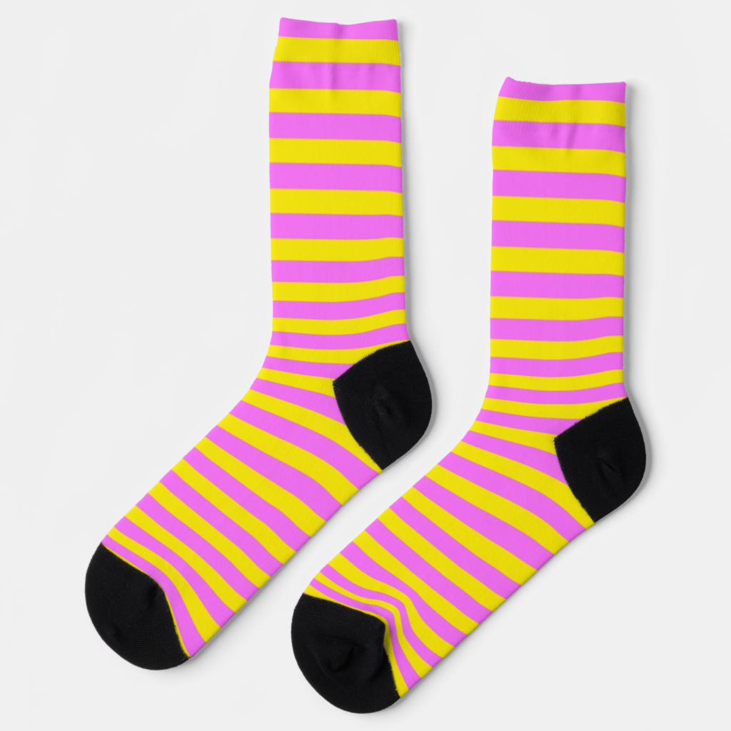 Zazzle Pink Grapefruit Pink and Yellow Striped Socks (Left)