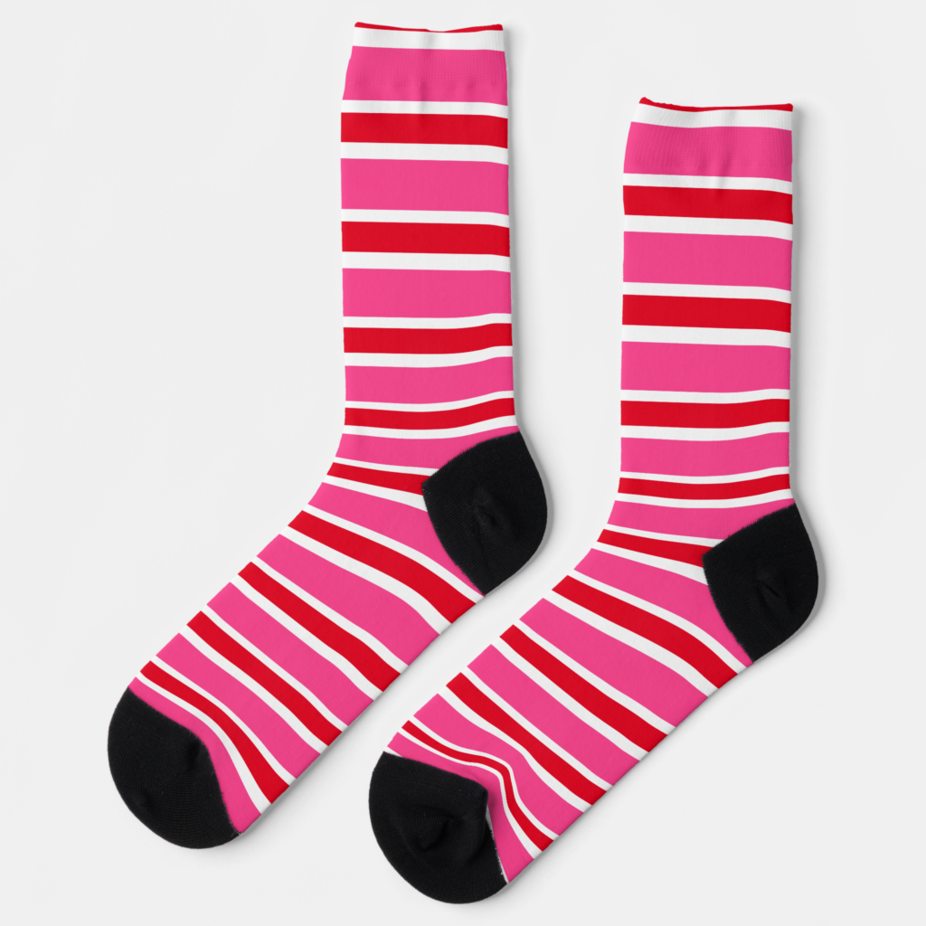 Zazzle Pink Red and White Stripes Valentine's Day Socks (Left)