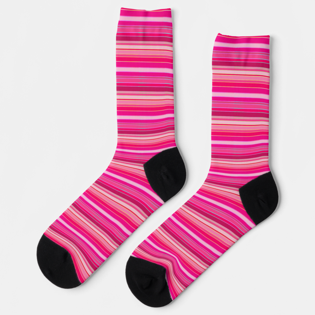 Zazzle Pink, Rose, Fuscia, Flamingo Stripes Colorful Fun Socks (Left)