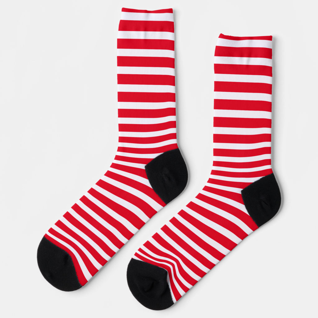 Zazzle Red and White Strawberry Red Striped Socks (Left)