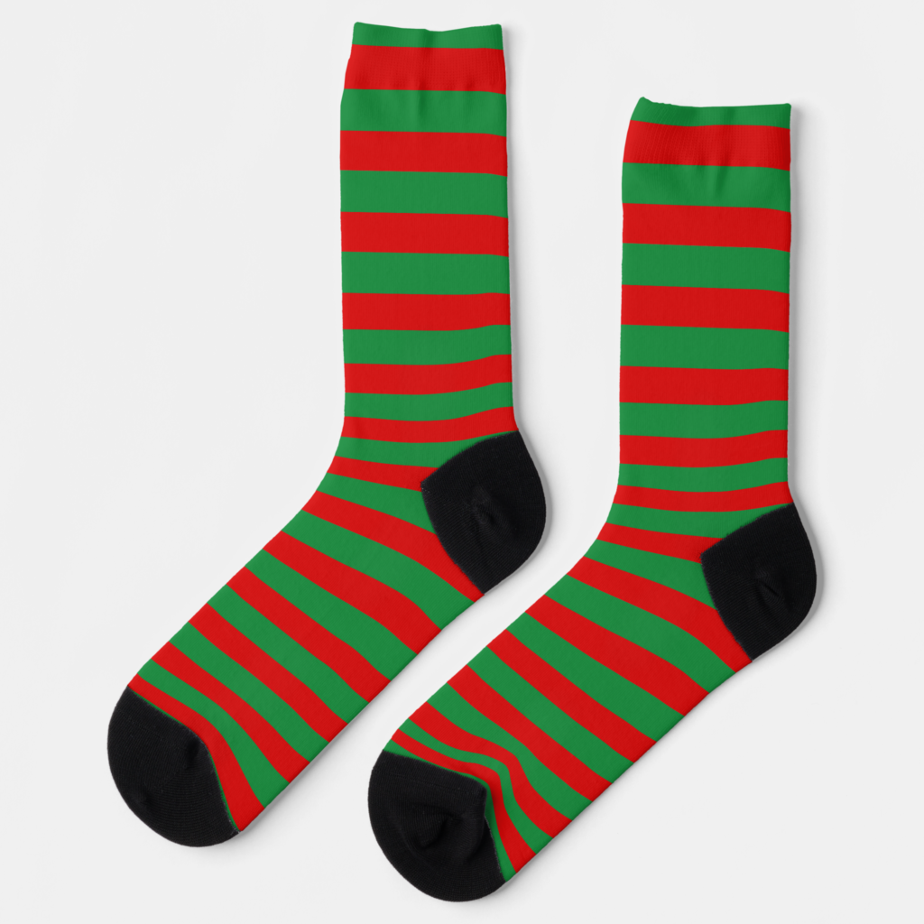 Zazzle Strawberry Jelly, Red and Green Stripes Socks (Left)